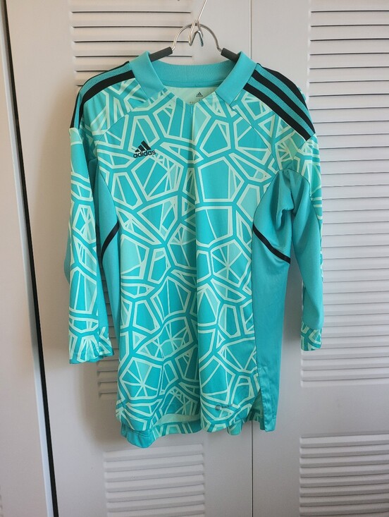 adidas Tops - adidas Teal and White Geometric Long Sleeve Goalkeeper Jersey